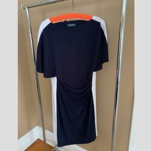Lauren by Ralph Lauren White and Navy Blue Knee Length Dress Size 12